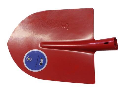 Ein roter Schaufelkopf mit einem blauen „Eco