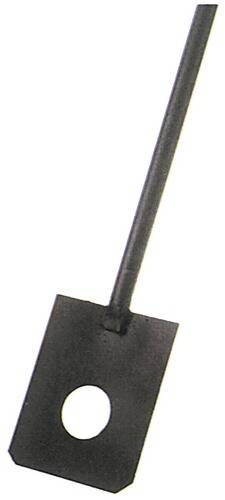 Eine Schaufel mit einer rechteckigen Metallschaufel und einem langen, geraden Griff, positioniert auf einem einfachen Hintergrund.