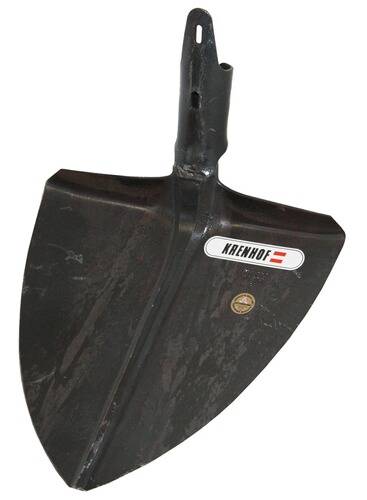 Eine schwarze Schaufelklinge mit einer Metallgriffhülse ist mit 