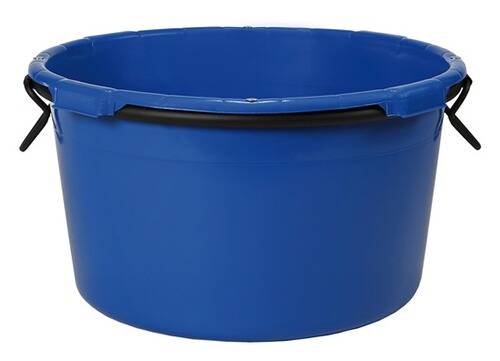 Ein großer, runder blauer Kunststoffbehälter mit glatter Oberfläche, geeignet zum Lagern von Flüssigkeiten oder zur Aufbewahrung.
