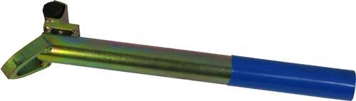 Ein blauer Kunststoffeimer mit einem Metallgriff.