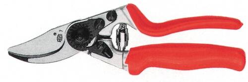 Rot gestielte Gartenscheren mit glänzender Metallklinge, entwickelt zum Schneiden von kleinen Ästen und Pflanzen.