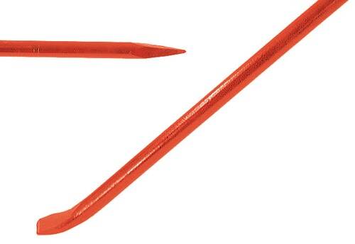 Eine rote Brechstange mit einem gekrümmten Ende und einer flachen, spitzen Spitze.