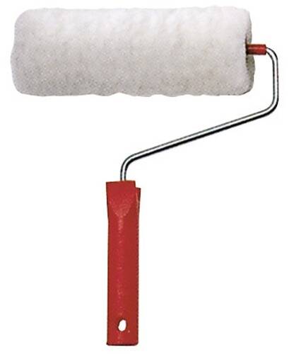 Farbwalze mit rotem Griff und weißer Schaumstoffrolle.