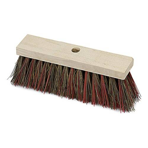 Ein Holzbesenkopf mit steifen gemischten Borsten, zum Fegen von Böden verwendet.