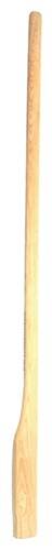Eine Nahaufnahme eines Griffes eines Holzkochlöffels mit einer hellbrauen, glatten Oberfläche.