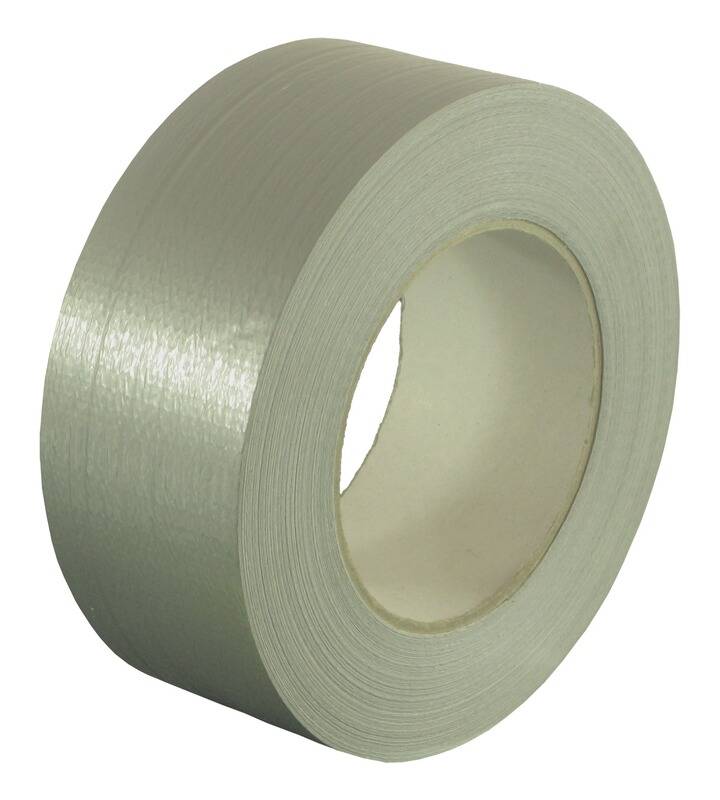 Eine Rolle silbernes Klebeband mit strukturierter Oberfläche, teilweise abgewickelt.