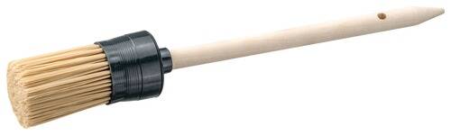 Ein Holzschlägel mit einer schwarzen Gummikappe an einem Ende.