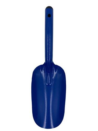 Ein blaues Kunststoffpaddel mit flacher Blattform, häufig zum Kanufahren oder Kayakfahren verwendet.