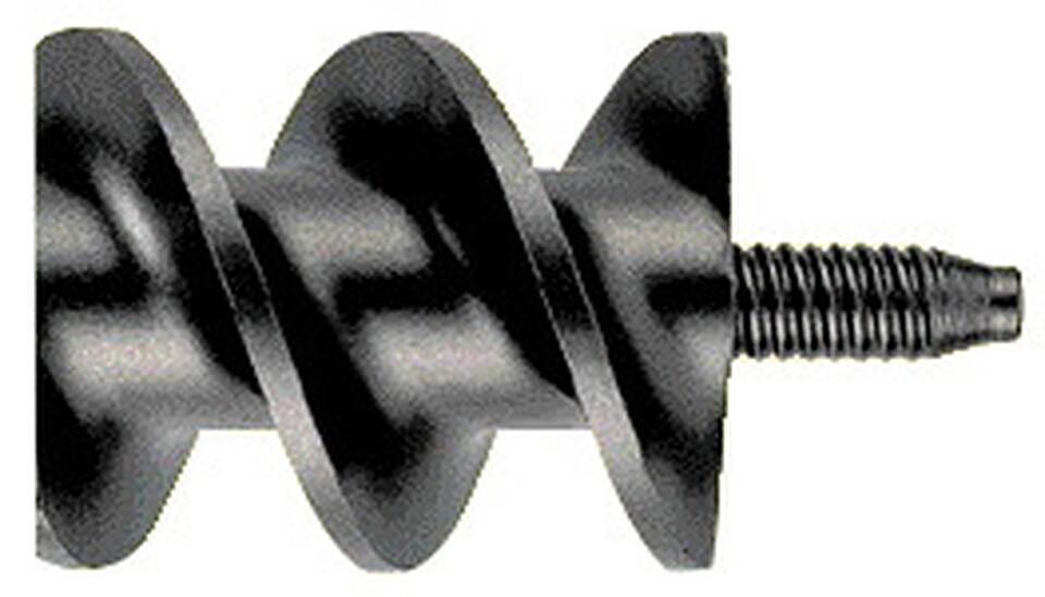 Eine Nahaufnahme eines schwarzen Spiralbohrers mit einer scharfen Spitze, der zum Bohren von Löchern in Materialien verwendet wird.