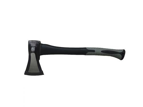 Eine schwarze und graue Axt mit stabilem Griff und Metallklinge, entworfen zum Spalten von Holz.