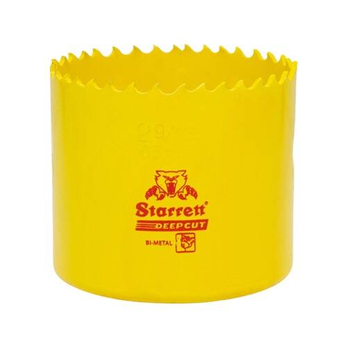 Gelbes Bi-Metall-Lochsägeblatt mit scharfen Kanten, gekennzeichnet mit dem Logo 