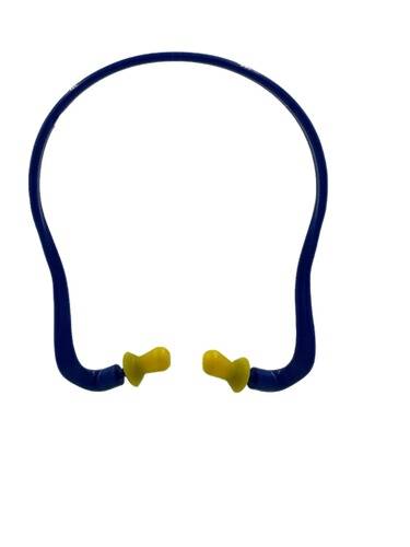 Blaue Ohrstöpsel mit gelben Spitzen, die durch ein blaues Band verbunden sind und zum Gehörschutz entwickelt wurden.