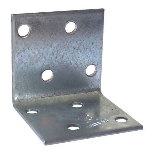 Metall-Winkelstütze mit je drei Löchern auf jeder Seite, verwendet zum Verbinden oder Verstärken von Materialien in einem rechten Winkel.
