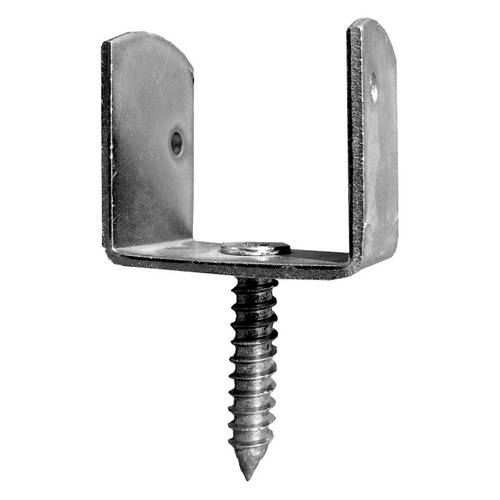 Eine Metall-U-Schelle mit einer Schraube, die sich von der Basis erstreckt, entworfen zum Montieren oder Sichern von Objekten.