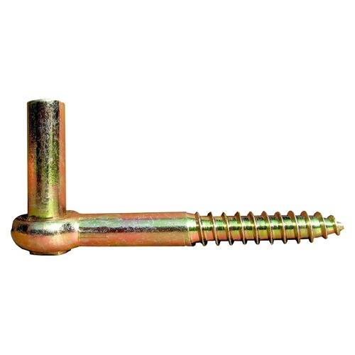 Ein Metallwandstecker mit einer Schraube und einer L-förmigen Halterung, entwickelt zum Befestigen von Objekten an einer Wand.