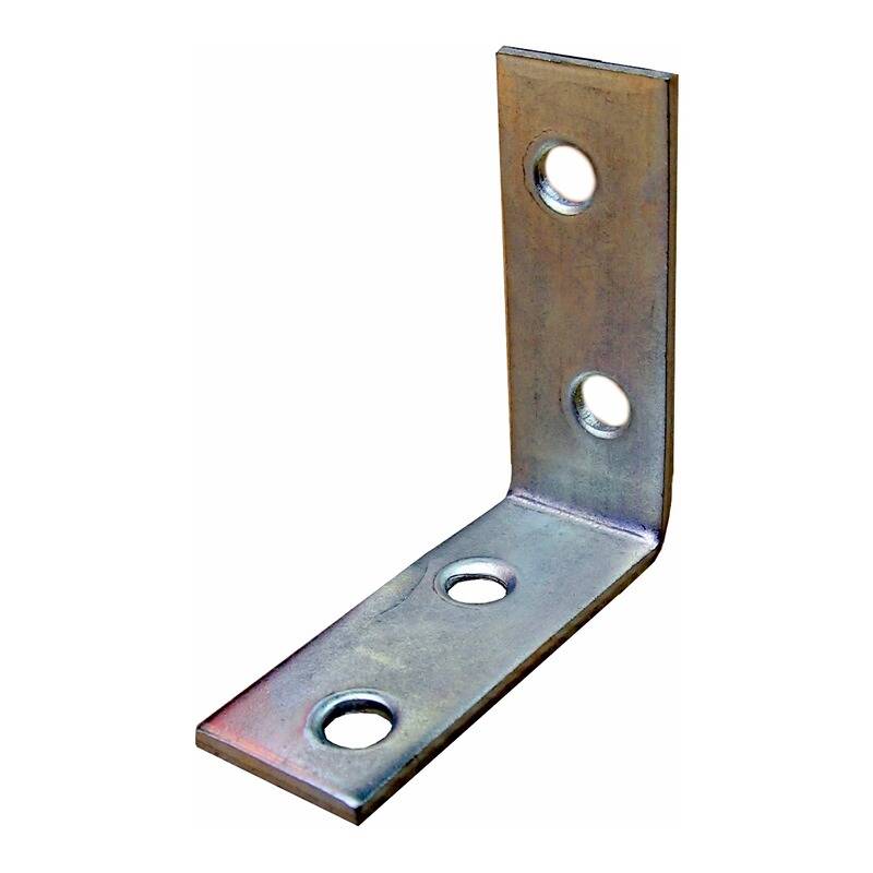 Eine Metallwinkelschiene mit vier Löchern, konzipiert zur Unterstützung oder zum Verbinden von Bauteilen im rechten Winkel in Bau- oder Möbelanwendungen.