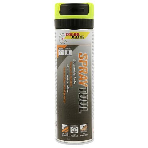 Eine Dose Colormark Spraytool mit leuchtend gelbem Deckel und produktspezifischer Kennzeichnung, konzipiert für präzise Markierungsanwendungen.