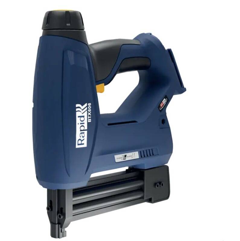 Eine blaue, tragbare elektrische Heftpistole mit der Bezeichnung 