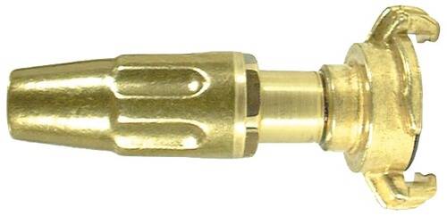 Ein goldfarbiger Metallstecker mit gerilltem Griff und zylindrischer Form, wahrscheinlich zur Verwendung für Schlauch- oder Rohrverbindungen.