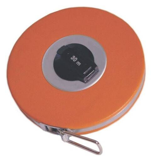 Orange rundes Stahllineal mit der Beschriftung „30 m