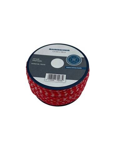 Eine Spule aus rot-weiß geflochtener Schnur mit der Bezeichnung „MAUERSCHNUR