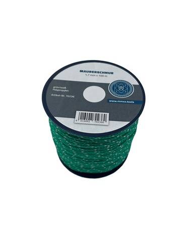 Eine Spule grüne Maurerschnur, beschriftet mit „MAURERSCHNUR