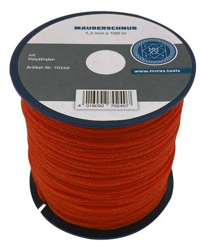 Rote Maurerschnurrolle, beschriftet mit „MAURERSCHNUR 1,2 mm x 100 m