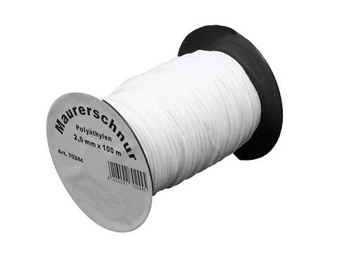 Weiße Polyethylen-Schnurrolle mit Etikett „Maurerschnur