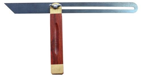 Ein verstellbarer Winkel zum Anreißen und Messen von Winkeln mit Holzgriff und Messingbeschlägen.