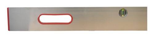 Ein Metallbrett mit einem großen, roten, ovalen Griff auf der linken Seite.