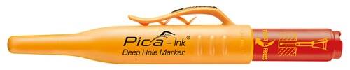 Ein gelber zylindrischer Marker mit der Aufschrift „Aica-Ink Hole Marker