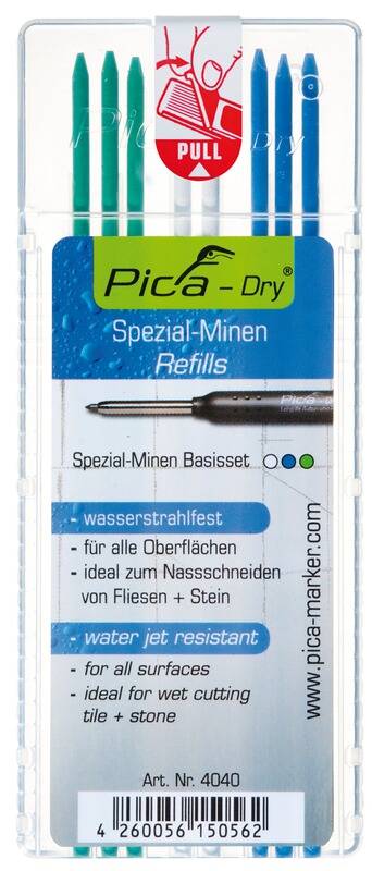 Pica Dry Ersatzminen Etui Basis-Set, wasser- strahlfest, 3x blau, 3x grün, 2x weiß