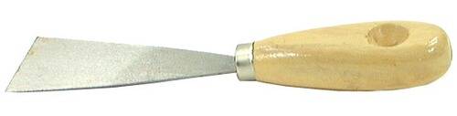 Ein Meißel mit Holzgriff und scharfer Metallklinge, der hauptsächlich zum Schnitzen oder Bearbeiten von Holz verwendet wird.