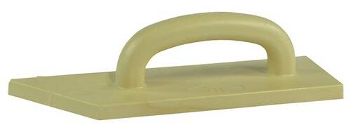 Ein hellbeiger Griff eines rechteckigen Scheuerwerkzeugs, das zum Reinigen von Oberflächen verwendet wird.