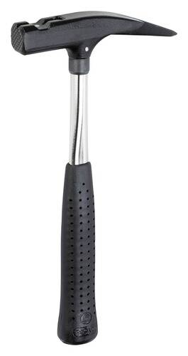 Ein Werkzeug mit schwarzem und silbernem Gummigriff, möglicherweise ein Messerschärfer oder eine Feile, mit strukturiertem Griff und metallischem Schaft.