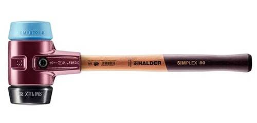 Ein Hammer mit hölzernem Griff und metallischem Kopf in Pink, mit den Markenbezeichnungen „HALDER