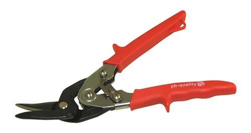 Ein Paar Spitzenzangen mit roten Griffen und Verriegelungsmechanismus mit metallischem Greifmechanismus, beschriftet mit „pb-quality