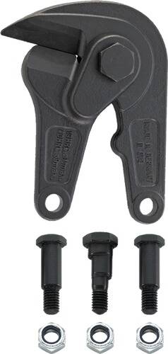 Eine Nahaufnahme eines Metallgabelaufhängers zur Unterstützung von Rohren im Bauwesen, gezeigt mit Bolzen zur Montage.