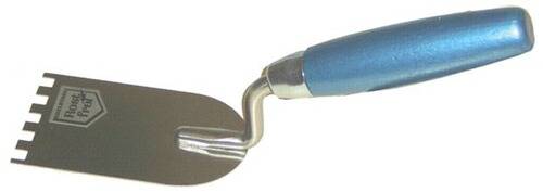 Ein rundes Pizzamesser mit blauem Griff, speziell zum mühelosen Durchschneiden von Pizzen entwickelt.