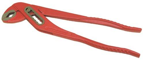 Rote Metallboltenschneider mit strukturierten Griffen auf weißem Hintergrund.