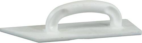 Eine Nahaufnahme eines weißen Keramikgriffs, der an einer Oberfläche befestigt ist, vermutlich Teil einer Tasse oder eines Bechers.