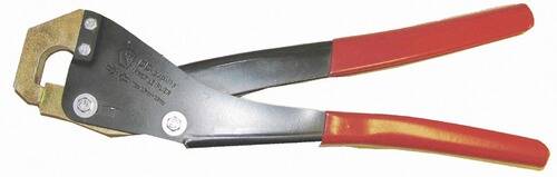 Rote Zange auf weißem Hintergrund, die die Metallbacken und Griffgriffe zeigt.