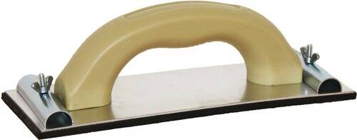 Ein Fugenbrett mit beigem Griff und flacher Gummibasis, das zum Verteilen von Fugenmasse auf Fliesen verwendet wird.