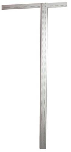 Ein hohes, schlankes, vertikales Metallgestell mit gleichmäßig angebrachten Löchern entlang seiner Länge, wahrscheinlich für verstellbare Regale oder Lagerzwecke verwendet.