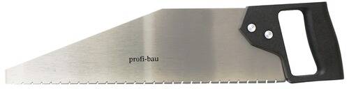Eine Nahaufnahme eines Metallsägeblatts mit dem aufgedruckten Text „profi-bau