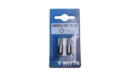Packung mit zwei INDUSTRIE T20 Schraubendreherbits von WITTE, angezeigt in blauer Verpackung.