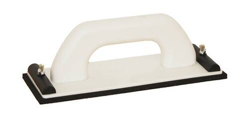 Ein weißer Fugenkelle mit rechteckiger Grundfläche und einem Griff oben, verwendet zum Verteilen und Glätten von Fugenmörtel bei Fliesenarbeiten.