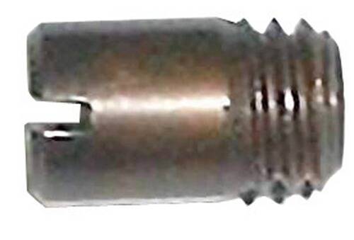 Eine Nahaufnahme eines metallischen zylindrischen Objekts mit Gewinde an einem Ende, möglicherweise ein mechanisches Teil oder Bauteil.
