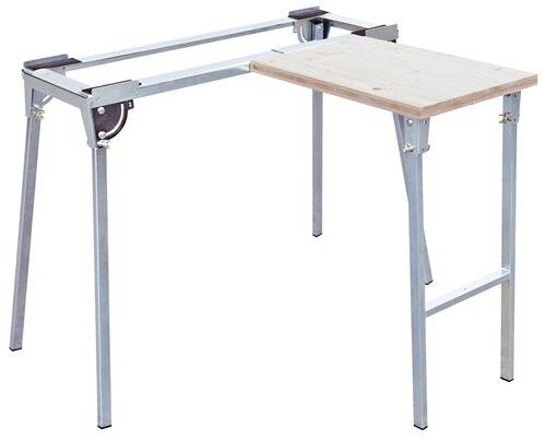 Ein zusammenklappbarer Aluminiumtisch mit drei Beinen und einer Holzplatte, geeignet für leichte Outdoor-Aktivitäten und einfache Lagerung.